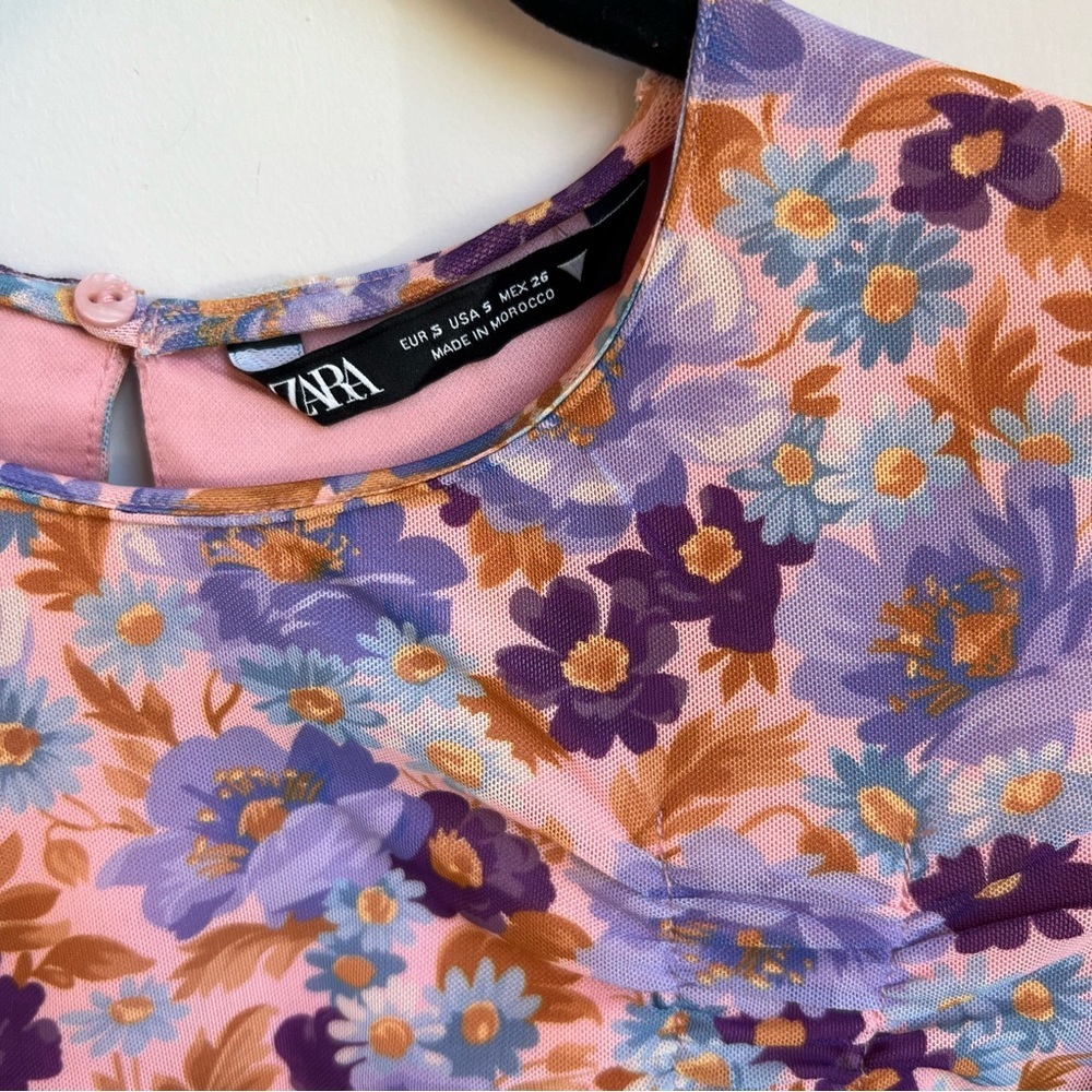 Zara Purple Print Ruched Mini Dress - Picture 10 of 17
